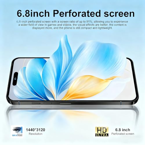 i17promax Smartphone, 6.8" HD Display, 9000 Deca-Core 5G Phone, 48MP+18MP Camera, Face ID & In-Display Fingerprint, 4500mAh Battery, Android 13, Dual SIM+TF Card, 3.5mm Headphone (orange,4+64G)