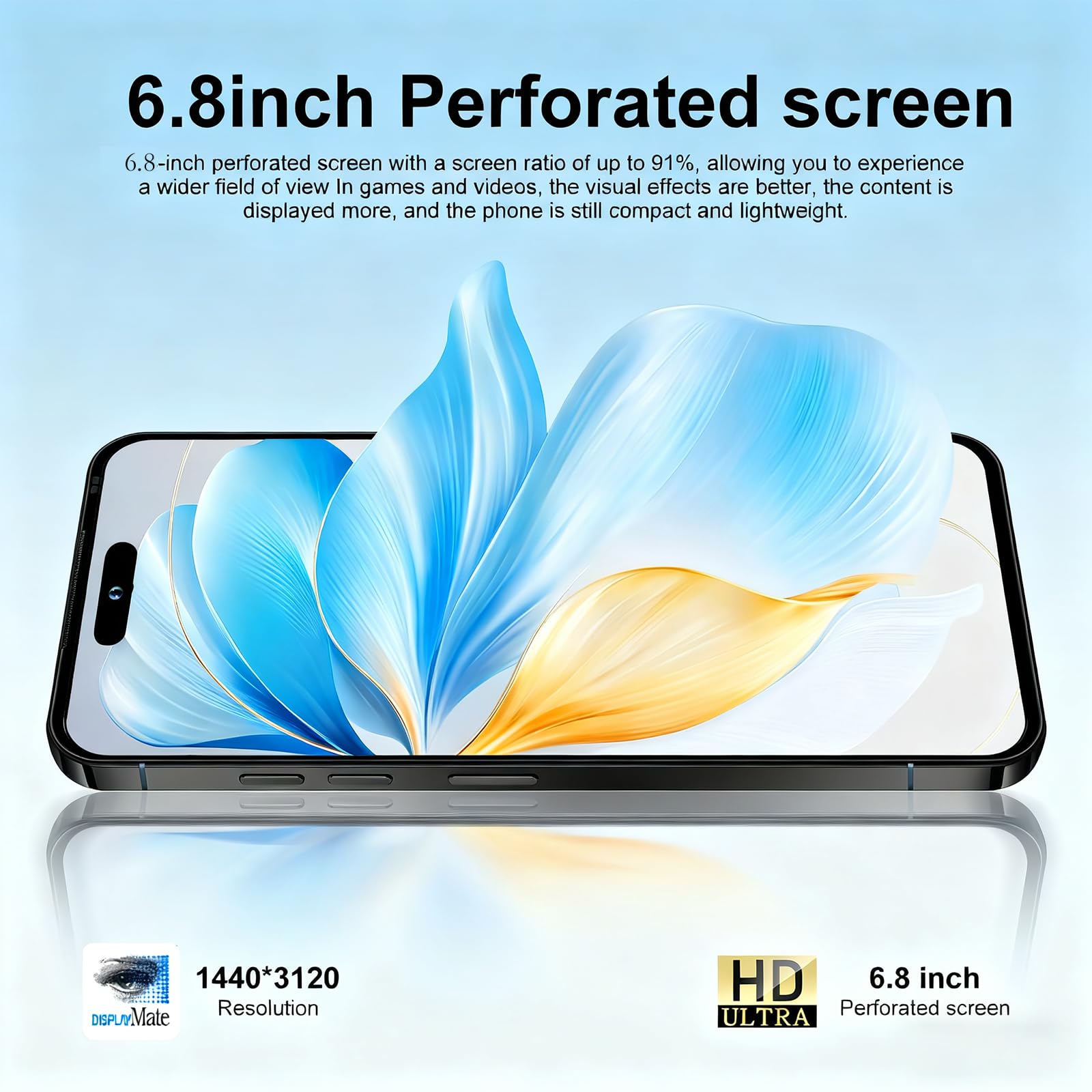 i17promax Smartphone, 6.8" HD Display, 9000 Deca-Core 5G Phone, 48MP+18MP Camera, Face ID & In-Display Fingerprint, 4500mAh Battery, Android 13, Dual SIM+TF Card, 3.5mm Headphone (orange,4+64G)